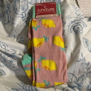 Juncture Lemon Print Ankle Socks - Pink and Yellow